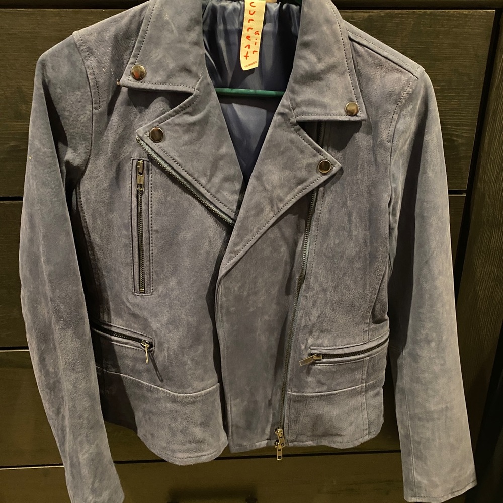 Blue leather jacket, size small, nwot